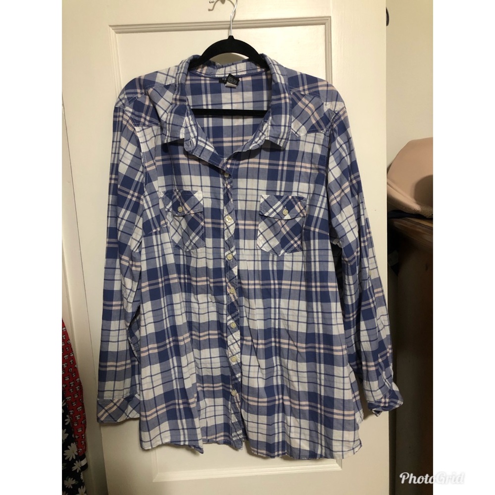 Torrid blue and white plaid button down